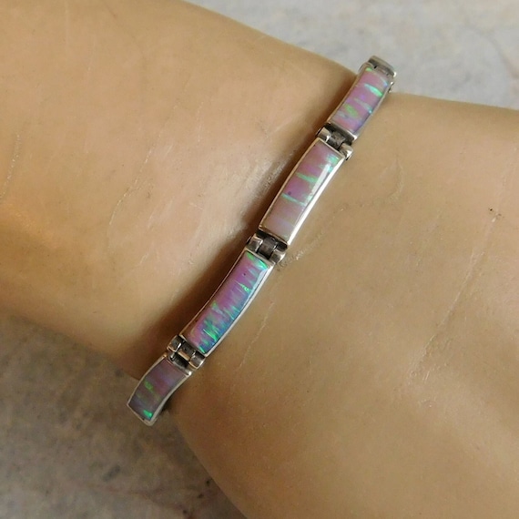 Vintage Mexican Sterling Silver and Opal Link Bra… - image 1
