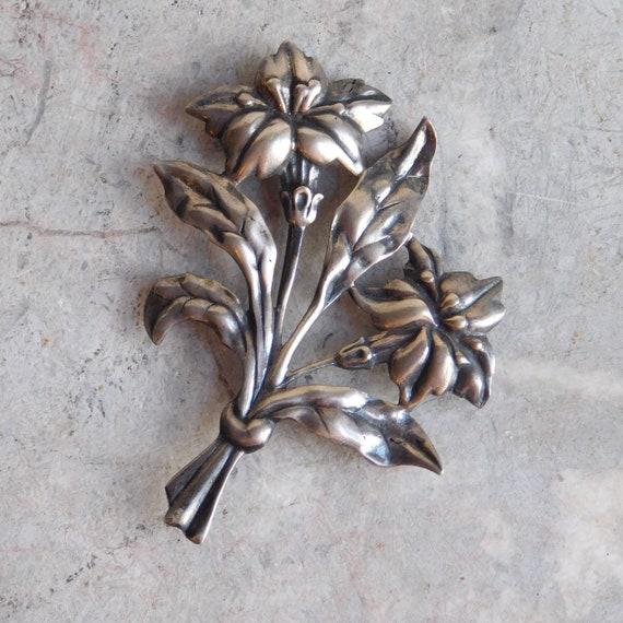 Vintage Sterling Silver Danecraft Floral Brooch -… - image 2