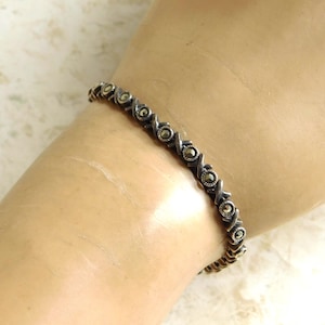 Vintage sterlingsilver- och markasitlänkarmband - Tennisarmband - 1980-talet - Smal och nätt - 18 cm långt