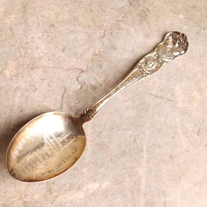 Antique St Louis Worlds Fair 1904 Souvenir Spoon - Extra Plate - Palace of Mines - Jefferson - Cascade Gardens - Lake Shore - Free Shipping