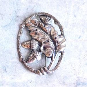 Vintage Sterling Silver Danecraft Acorn Brooch - 3-D Repousse Oak Leaf Pin - Figural - Mid-Century 1940s-1950s - Free US Shipping
