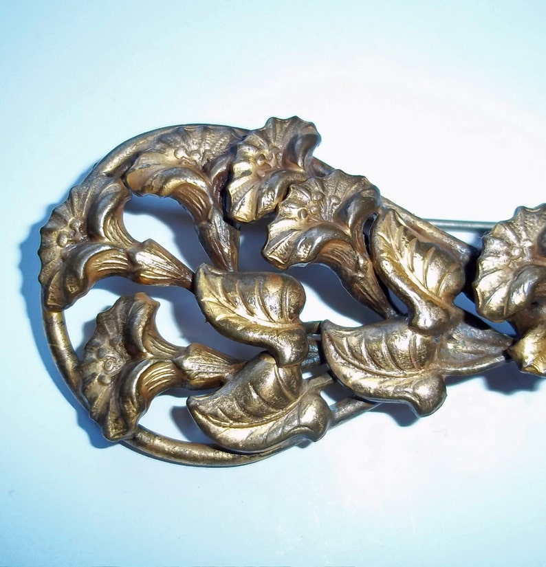 Vintage Brass Art Nouveau Brooch / Sash Pin Brass Filigree Etsy