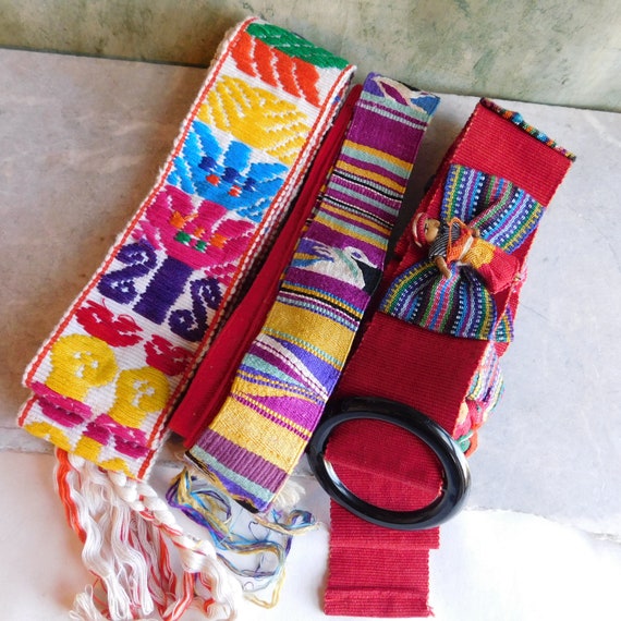 Vintage Boho Guatemalan Ethnic Leather Colorful Woven Thread Belt 36 Lg Vintage | Accessories | Vintage Boho Guatemalan Ethnic  main image 4