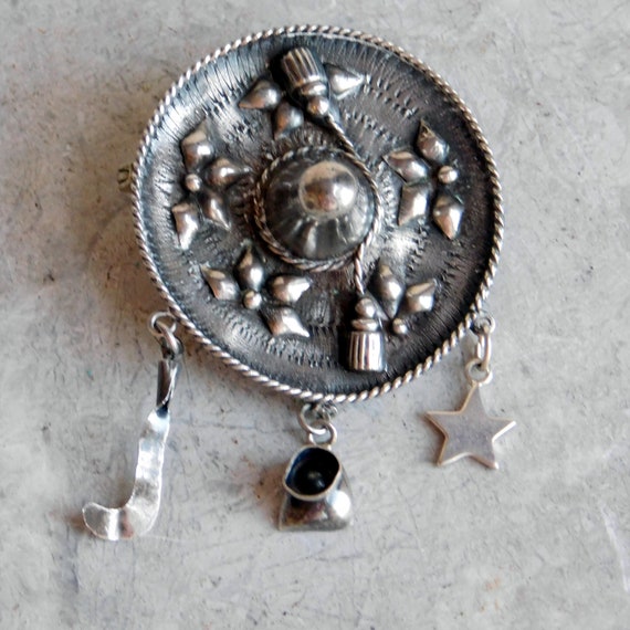 Vintage Antique 900 Coin Silver Mexican Hat Brooch W