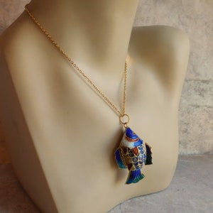 Vintage Chinese Cloisonné Articulated Fish Pendant Necklace Polychrome ...