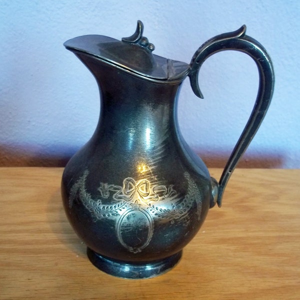 Vintage Barker Bros. Victorian Silver Plate Pitcher or Ewer - Antique Tarnished Shabby Cottage Decor - Boho Bohemian Style