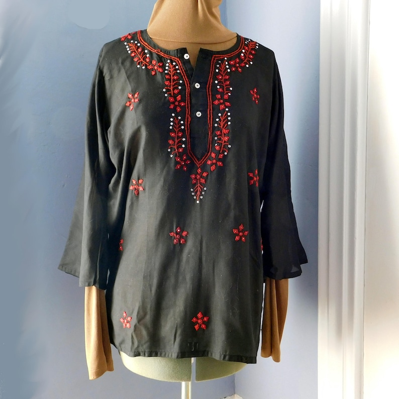 Vintage Handappliqued and Embroidered Gauze Shirt W/ Metal Etsy