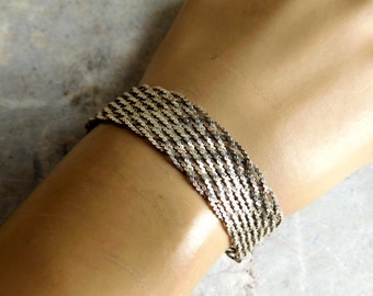 Vintage Sterling Silver Mesh Bracelet Made in Italy - 7-1/2" Long x 5/8" Wide - Free US Shipping