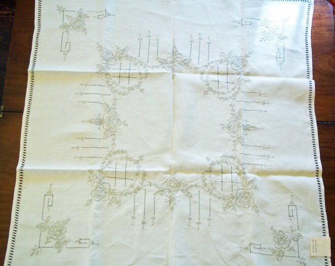 Vintage Linen Handembroidered and Drawn Work Tablecloth Etsy