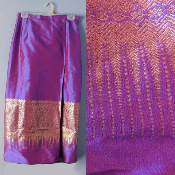 Vintage Purple Silk Maxi Skirt w/ Metallic Gold Wo