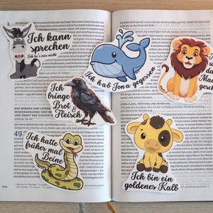 Lustige Bibelsticker - 6 Sticker - Set | Tiere aus der Bibel | Witzige Deutscher Christlicher Aufkleber