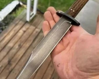 Hand Forged 15" Carbon Steel Bowie Knife: Viking Hunting Knife with Leather Sheath