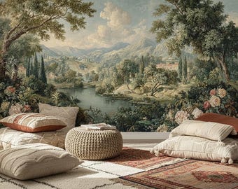 Vintage French Country Landscape Wallpaper: Peel and Stick Wall Mural