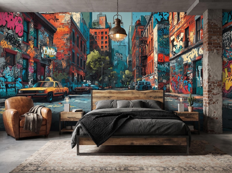 Graffiti Street Art Mural, Urban City Wallpaper, Peel and Stick Non Woven image 2