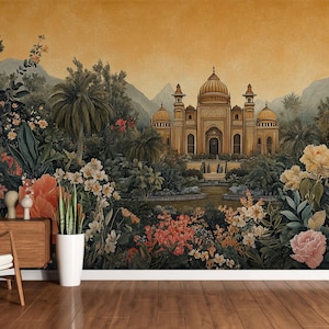 Indischer Palast Wandbild Vintage Botanischer Garten Tapete Schälen und Aufkleben Exotische florale Vliesszenische Wandbespannung