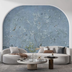 Carta da parati adesiva con uccelli e fiori Chinoiserie, murale vintage in tessuto non tessuto, carta da parati floreale rimovibile personalizzata per il soggiorno