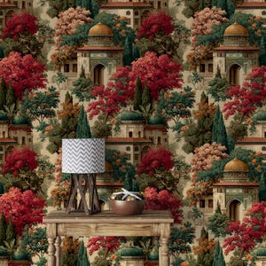 Lush Jaipur Wallpaper, Rajasthan India Mural, Mughal Whimsical Watercolor - Removable Peel Stick and Traditional