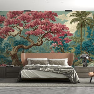桜の森の壁紙壁画：日本の風景画（剥がして貼るだけ）