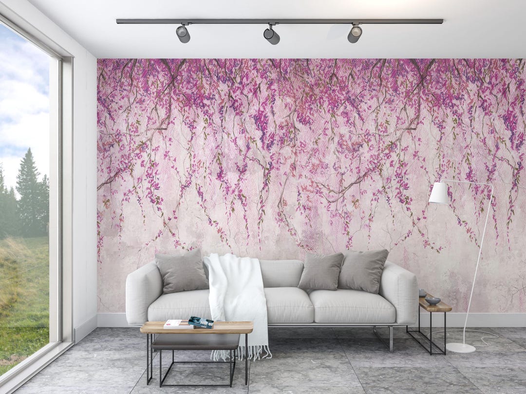 Purple Wisteria Flower Wallpaper, Flowers Wall Mural, Peel and Stick ...