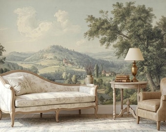 Vintage antike italienische Landschafts-Tapete, Ölgemälde-Naturwandbild, Schälen und Stick-Innendekor