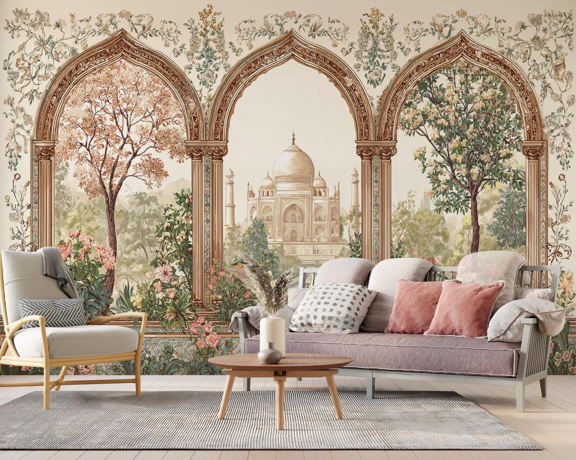 Mughal Garden Peel and Stick Wallpaper, Traditional Indian Archway ...
