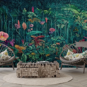 Tropical Rainforest Peel and Stick Wallpaper: Exotic Floral Mural