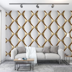Carta da parati geometrica 3D oro bianco, murale rimovibile staccabile e attaccabile, decorazione murale di lusso con motivo a rombi, carta da parati moderna autoadesiva