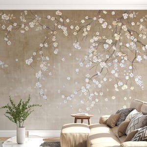 Carta da parati murale con fiori di prugna - Carta da parati floreale staccabile e attaccabile, carta da parati floreale vintage in tessuto non tessuto, decorazione murale autoadesiva con fiori di dimensioni personalizzate