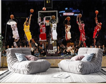 NBA Basketball Legends Mural, Peel and Stick Wallpaper, Non Woven Sports Decor