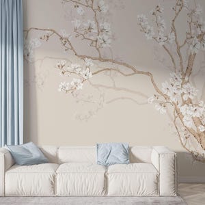 Carta da parati con fiori di ciliegio in stile cinese, murale con albero di magnolia, decorazione murale in tessuto non tessuto staccabile e attaccabile, decorazione autoadesiva floreale
