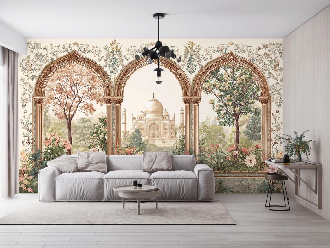 Mughal Garden Peel and Stick Wallpaper, Traditional Indian Archway ...