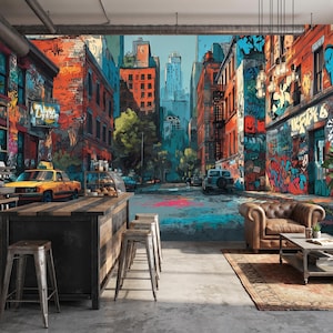 Graffiti Street Art Mural, Urban City Wallpaper, Peel and Stick Non Woven image 3
