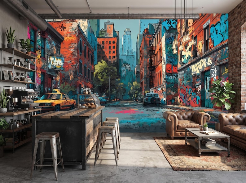 Graffiti Street Art Mural, Urban City Wallpaper, Peel and Stick Non Woven image 3