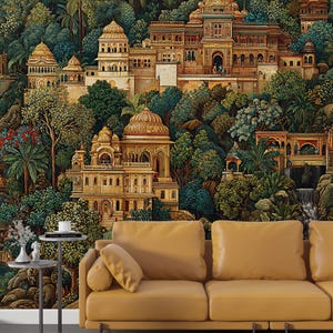 Lush Jaipur Garden Peel and Stick Wallpaper Mural: Vintage Indian Style