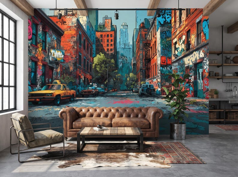 Graffiti Street Art Mural, Urban City Wallpaper, Peel and Stick Non Woven image 5