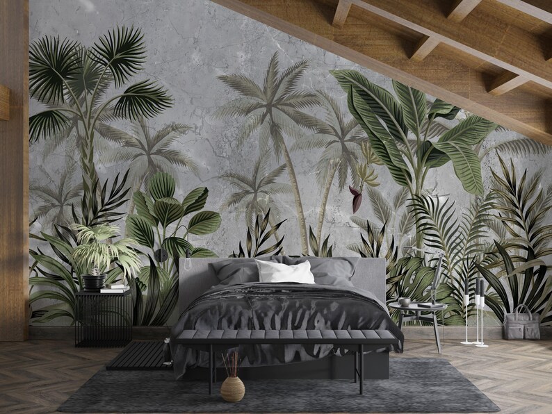 Vintage Tropical Wallpaper Rainforest Wallpaper, Peel and Stick, Palm