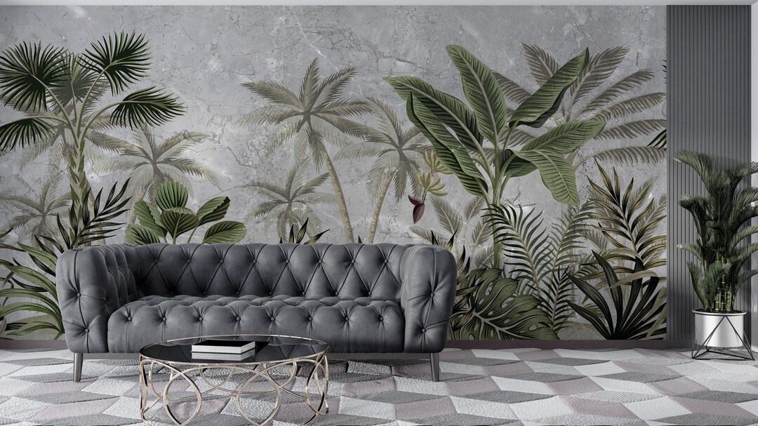 Vintage Tropical Wallpaper Rainforest Wallpaper, Peel and Stick, Palm