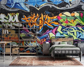 Graffiti Street Art Peel and Stick Wallpaper, Colorful Urban Mural, Non Woven Wall Decor