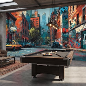 Graffiti Street Art Mural, Urban City Wallpaper, Peel and Stick Non Woven image 1