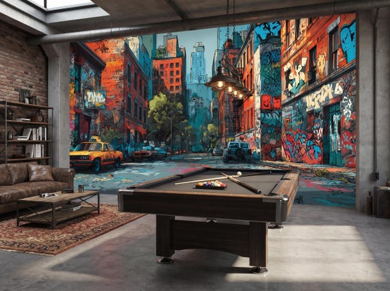 Graffiti Street Art Mural, Urban City Wallpaper, Peel and Stick Non Woven