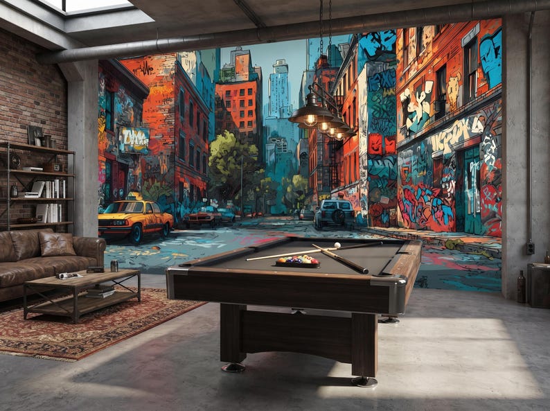 Graffiti Street Art Mural, Urban City Wallpaper, Peel and Stick Non Woven image 1