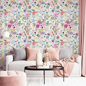 Vintage Watercolor Floral Wallpaper Mural: Botanical Garden Peel and Stick