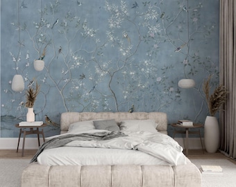 Carta da parati Chinoiserie Birds & Blossom: murale floreale vintage da staccare e attaccare