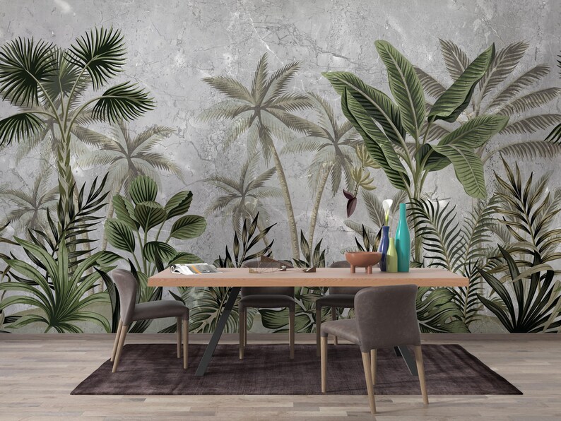 Vintage Tropical Wallpaper Rainforest Wallpaper, Peel and Stick, Palm