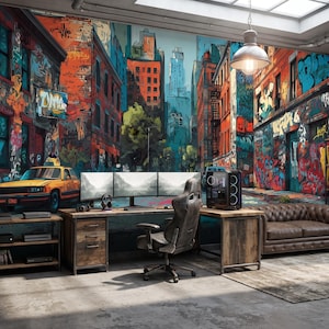 Graffiti Street Art Mural, Urban City Wallpaper, Peel and Stick Non Woven image 4