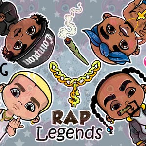 Paquete de raperos, imágenes prediseñadas de leyendas del hip hop de los 90, gánsteres divertidos, paquete de leyendas del rap de los 90, rapero adorable, imágenes prediseñadas de leyendas del rap, Bronx, Nueva York, Los Ángeles