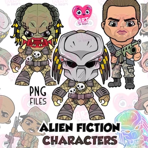 Alien fiction characters, cute friends clipart, classic movie, best friends bundle, Science bundle, Cute alien kids, space birthday party