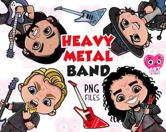 Heavy metal rock music band clipart, Rock lovers, cute rock music bundle, cute kids friends clipart, guitar clipart, music rock band party