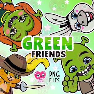 Grüne Freunde Clipart, Zauberer Freunde Clipart, magische Freunde Clipart, süße Freunde Clipart, Kinder Geburtstag Partygeschenke, Märchen Clipart