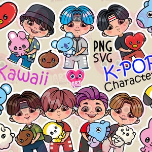 Imágenes prediseñadas de chicos de anime lindos, imágenes prediseñadas de música k pop, chicos kpop, banda kpop, paquete de svg de anime, linda banda de música anima kawaii svg
